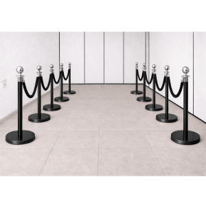 ALUGAR - KIT 10 unidades Pedestal Luxo Demarcador Preto / Silver c/ 08 Cordas Pretas (Diária R$180,00) ALUGAR - KIT 10 unidades Pedestal Luxo Demarcador Preto / Silver c/ 08 Cordas Pretas (Diária R$180,00)