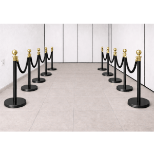 ALUGAR  - KIT 10 unidades Pedestal Luxo Demarcador Preto/Gold c/ Corda Preta (Diária R$360,00)
