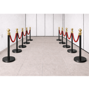 ALUGAR - KIT 10 unidades Pedestal Luxo Demarcador Preto/Gold c/ Corda Vermelha (Diária R$360,00)