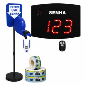 Painel Eletrônico De Atendimento Sequencial Senha 24X18 Cm Controle Sem Fio + Kit TiraSenha Pedestal de Chão