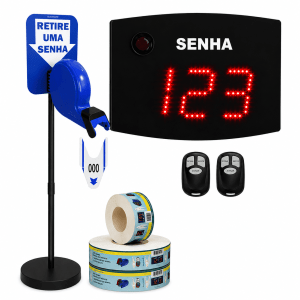 Painel Eletrônico De Atendimento Sequencial Senha 24X18 Cm Controle Sem Fio + Kit TiraSenha Pedestal de Chão
