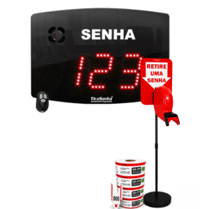 Painel Eletrônico De Atendimento Sequencial Senha 24X18 Cm Controle Sem Fio + Kit TiraSenha Pedestal de Chão