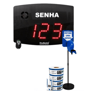 Painel Eletrônico De Atendimento Sequencial Senha 24X18 Cm Controle Sem Fio + Kit TiraSenha Pedestal de Chão