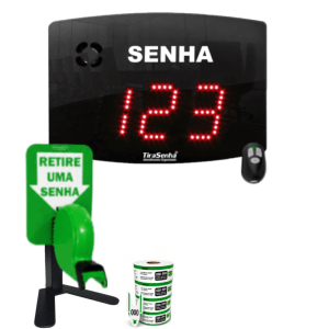 Painel Eletrônico De Atendimento Sequencial Senha 24X18 Cm Controle Sem Fio + Kit TiraSenha de Balcão