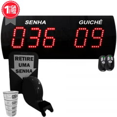 Painel Eletrônico De Atendimento Sequencial Senha Guichê 38x14 Cm Controle Sem Fio + Kit TiraSenha de Parede
