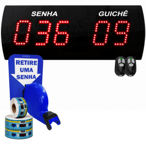Painel Eletrônico De Atendimento Sequencial Senha Guichê 38x14 Cm Controle Sem Fio + Kit TiraSenha de Parede
