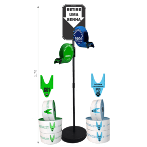 Kit TiraSenha Chão Preferencial e Normal: Suporte Pedestal de Chão, Dispensador Manual de Senhas, Placa Retire Sua Senha e Senhas Numeradas