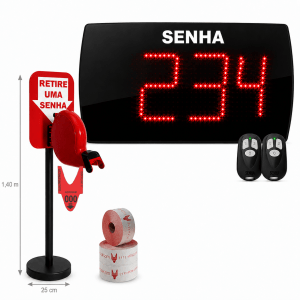 Painel Eletrônico de Atendimento Sequencial Senha 58x25 cm com Controle Sem Fio + Kit TiraSenha Pedestal de Chão para Supermercado/Açougue