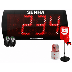 Painel Eletrônico De Atendimento Sequencial Senha 58x25 Cm Controle Sem Fio + Kit TiraSenha Pedestal de Chão para Supermercado Açougue