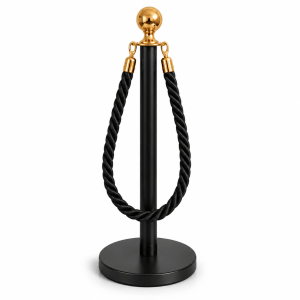 Pedestal Aço Inox Preto com Corda Torcida Preta 1,5m e Base Pesada Pedestal Aço Inox Preto com Corda Torcida Preta 1,5m e Base Pesada