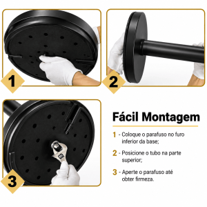 Pedestal de Fila Preto com Corda Vermelha 1,5m e Detalhes Dourados