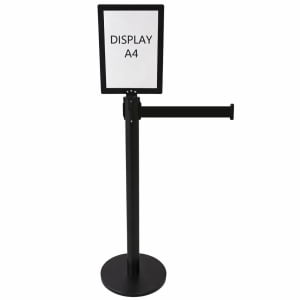 KIT DISPLAY A4 MDF PRETO + PEDESTAL TS FILA PRETO COM FITA RETRÁTIL 3 METROS