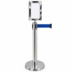 Pedestal Organizador de Filas TS-Fila com Display Vertical A4 em Aço Inox