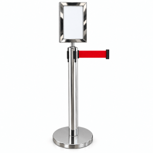 Kit Pedestal Organizador de Filas TS-Fila Inox com Display A4 Vertical e Fita Retrátil 3 Metros Kit Pedestal Organizador de Filas TS-Fila Inox com Display A4 Vertical e Fita Retrátil 3 Metros