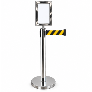 Kit Pedestal Organizador de Filas TS-Fila Inox com Display A4 Vertical e Fita Zebrada Retrátil 3 Metros Kit Pedestal Organizador de Filas TS-Fila Inox com Display A4 Vertical e Fita Zebrada Retrátil 3 Metros