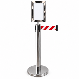 Kit Pedestal Organizador de Filas TS-Fila Inox com Display A4 Vertical e Fita Zebrada Retrátil 3 Metros Kit Pedestal Organizador de Filas TS-Fila Inox com Display A4 Vertical e Fita Zebrada Retrátil 3 Metros