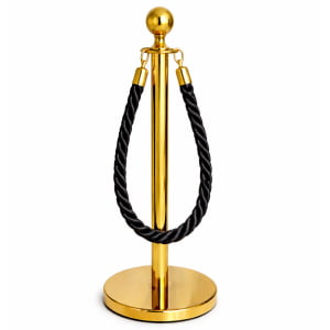 Pedestal Aço Inox Cromado Dourado com Corda Torcida Preta 1,5m e Base Pesada Pronto Uso