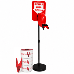 Kit TiraSenha Chão Vermelho Senha para Açougue: Suporte Pedestal de Chão, Dispensador Manual de Senhas c/ Placa Retire Sua Senha