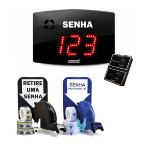 PAINEL DE SENHA A-25 K 24X18 CM SEM FIO SEQUENCIAL TS-COMMAND 2 + KIT TIRASENHA DE PAREDE ATENDIMENTO PREFERENCIAL E COMUM