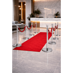 Pedestal Aço Inox Cromado com Corda Suede Vermelha 1,5m e Base Pesada Pronto Uso