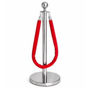 Pedestal Aço Inox Cromado com Corda Suede Vermelha 1,5m e Base Pesada Pronto Uso
