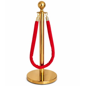Pedestal Aço Inox Cromado Dourado com Corda Suede Vermelha 1,5m e Base Pesada Pronto Uso