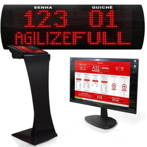 Sistema de Senhas Completo com Totem, Impressora Térmica com Corte Automático, Painel com Senha e Guichê e Software GPSenha para até 6 Atendimentos