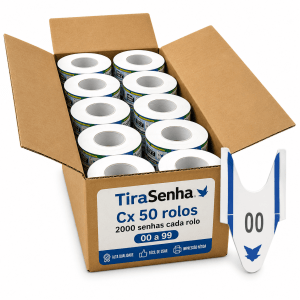 Senha Numerada 2 Dígitos 20 Séries de 00 a 99 Caixa c/ 50 rolos c/ 2000 Senhas Cor Azul