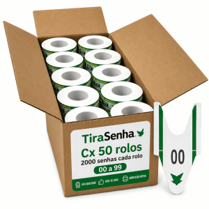 Senha Numerada 2 Dígitos 20 Séries de 00 a 99 Caixa c/ 50 rolos c/ 2000 Senhas Cor Verde