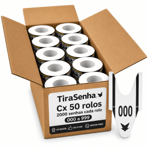 Senha Numerada 3 Dígitos 2 Séries de 000 a 999 Caixa c/ 50 rolos c/ 2000 Senhas Cor PRETA Senha Numerada 3 Dígitos 2 Séries de 000 a 999 Caixa c/ 50 rolos c/ 2000 Senhas Cor PRETA