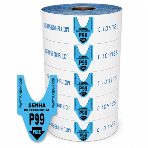 Senha Numerada ALFA NUMERICA 2 dígitos de P00 a P99 com 2000 senhas Cor: AZUL PREFERENCIAL Senha Numerada ALFA NUMERICA 2 dígitos de P00 a P99 com 2000 senhas Cor: AZUL PREFERENCIAL