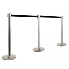 PEDESTAL ORGANIZADOR, DIVISOR E DEMARCADOR TS FILA AÇO INOX C/ FITA RETRÁTIL PRETA 3 METROS