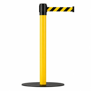 PEDESTAL DEMARCADOR TS FILA INDUSTRIAL AÇO CARBONO AMARELO C/ FITA RETRÁTIL ZEBRADA PRETA E AMARELA 4,5 METROS