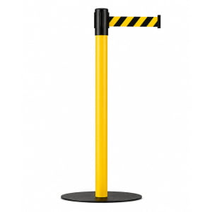 PEDESTAL DEMARCADOR TS FILA INDUSTRIAL AÇO CARBONO AMARELO C/ FITA RETRÁTIL ZEBRADA PRETA E AMARELA 4,5 METROS