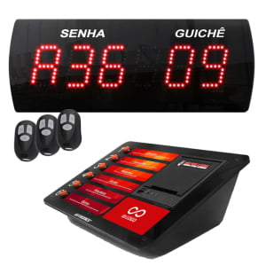 Sistema de Senhas com Painel A-625 Senha e Guichê + Impressora Térmica Print 602 para até 6 filas com Corte Automático Sistema de Senhas com Painel A-625 Senha e Guichê + Impressora Térmica Print 602 para até 6 filas com Corte Automático