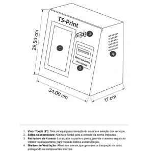 TS-Print Terminal de Autoatendimento para Sistema Emissor de senhas c/ Visor de 8" e Impressora Térmica de Senhas com corte automático de papel