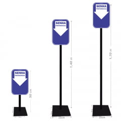 Suporte Pedestal Para Dispensador de Senhas Manual com Placa Retire sua Senha Atendimento Preferencial Azul